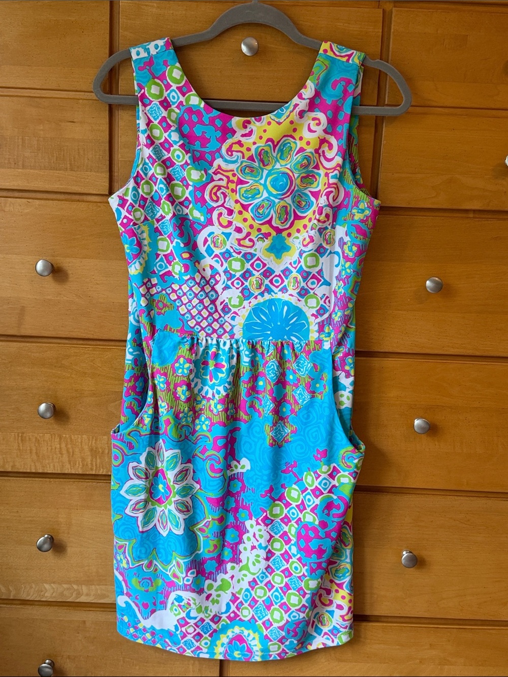 Jude Connally Vibrant Turquoise Pink Floral Print Sleeveless Dress